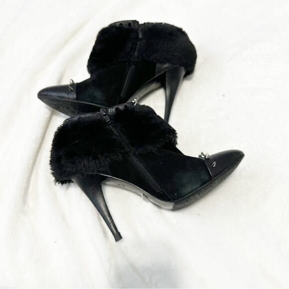 ABS Allen Schwartz Black Studded Ankle Boots fur heeled booties spiked size 8 - Picture 8 of 11
